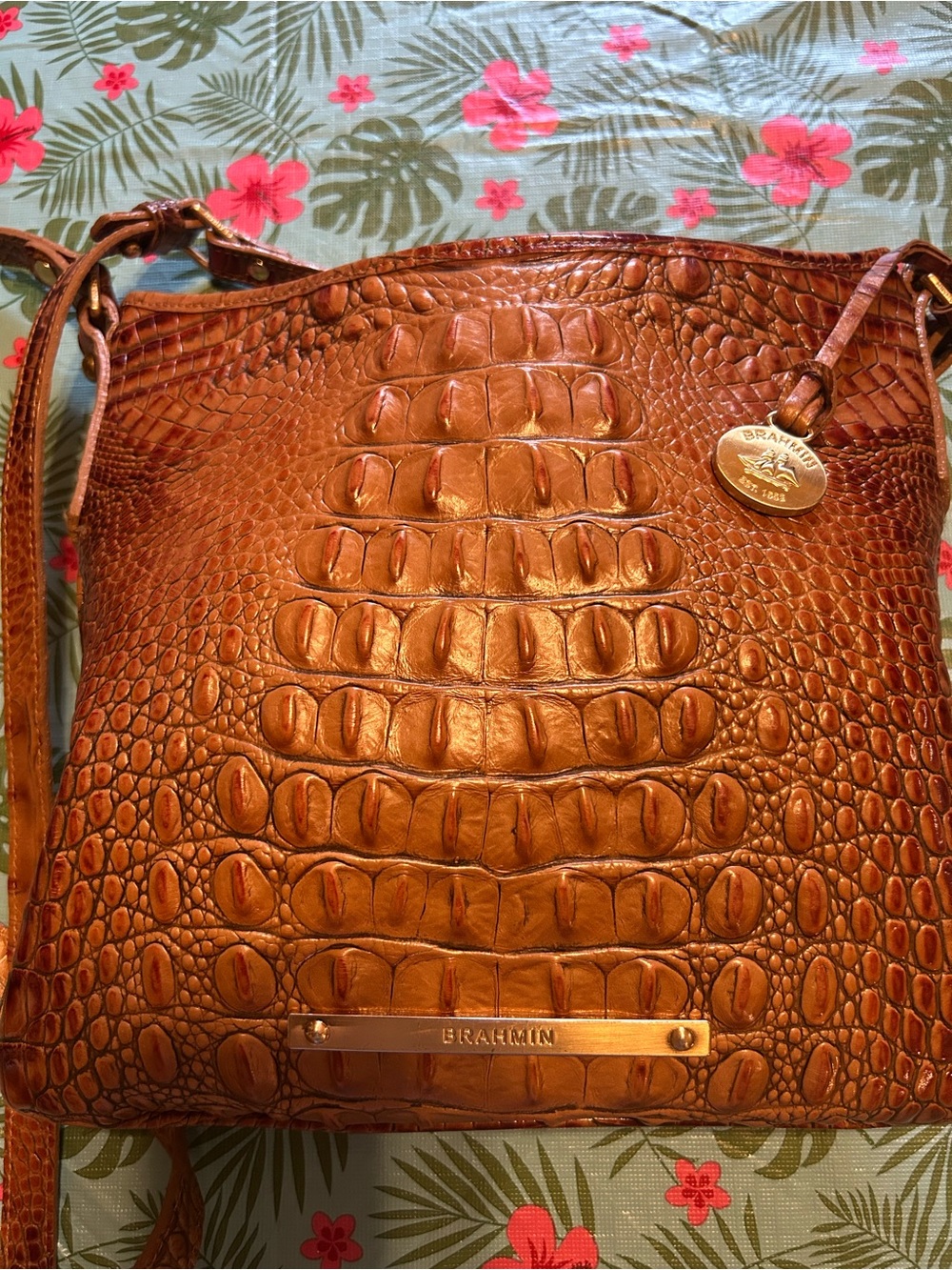Brahmin Cognac Croc-Embossed Leather Crossbody